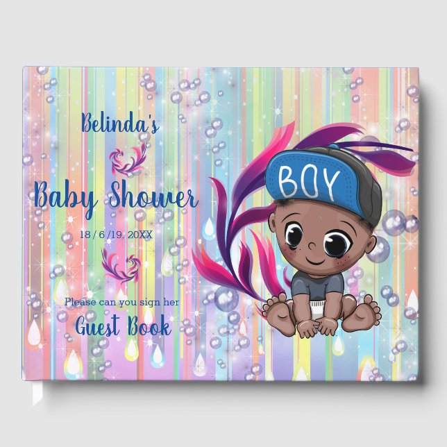Baby Boy Bubbles & Unicorns Guest book (Front)