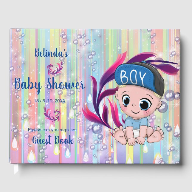 Baby Boy Bubbles & Unicorns Guest Book (Front)
