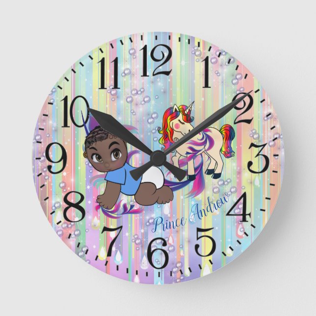 Baby Boy Bubbles & unicorns Round Clock (Front)