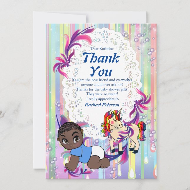 Baby Boy Bubbles & Unicorns Thank You Card (Front)