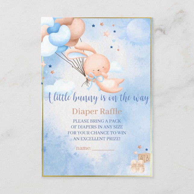Baby Boy Bunny Baby Shower Diaper Raffle Enclosure Card (Front)