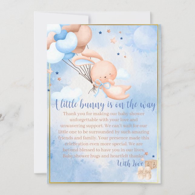 Baby Boy Bunny Baby Shower Thank You Card (Front)