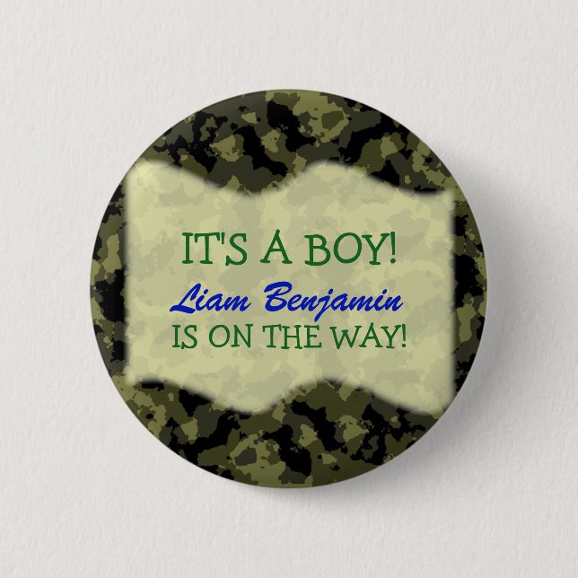 Baby Boy - Camo Themed Baby Shower 6 Cm Round Badge (Front)