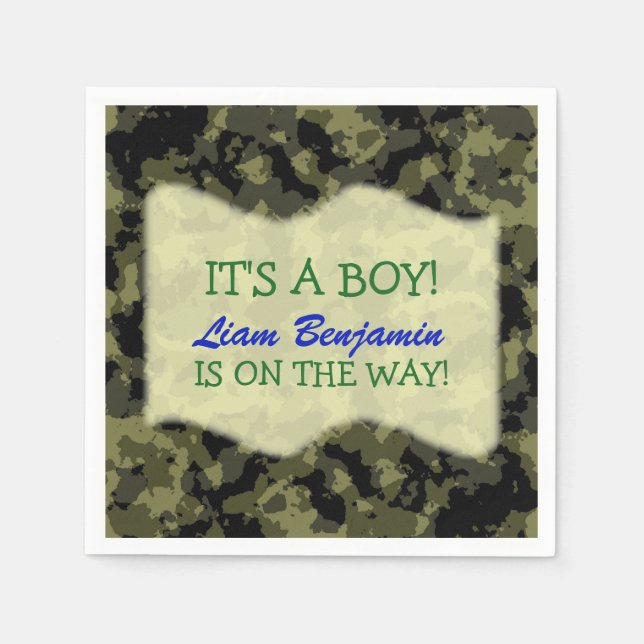 Baby Boy - Camo Themed Baby Shower Napkin (Front)
