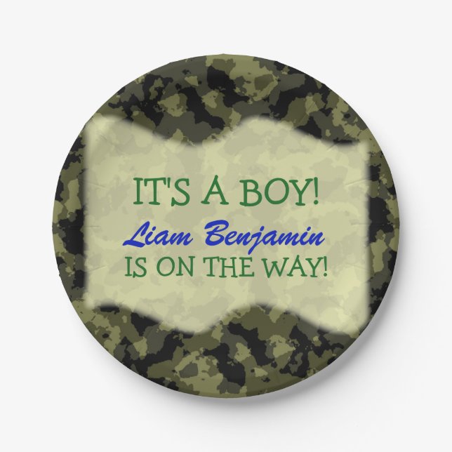 Baby Boy - Camo Themed Baby Shower Paper Plate (Front)
