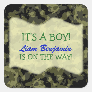 Baby Boy - Camo Themed Baby Shower Square Sticker