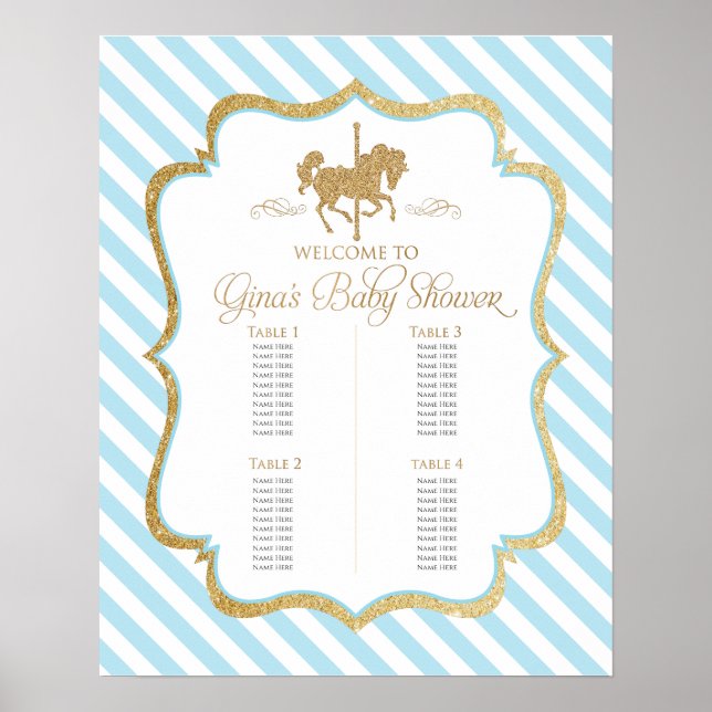 Baby Boy Carousel Themed Baby Shower Seating Chart (Front)