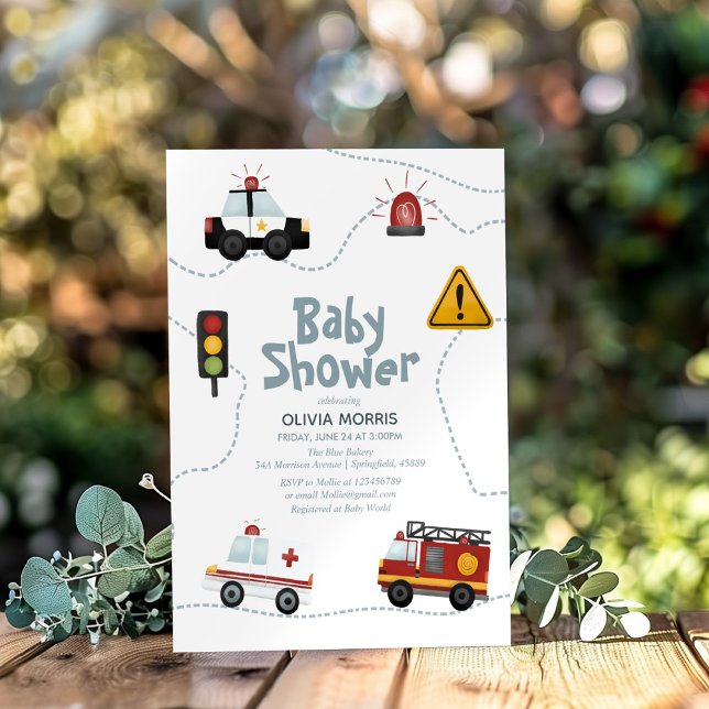 Baby Boy Cars Cute and Modern Baby Shower Invitation (Creator Uploaded)