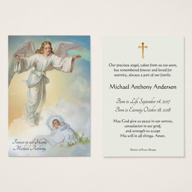 Baby Boy Catholic Funeral Memorial Holy Card - (Front & Back)