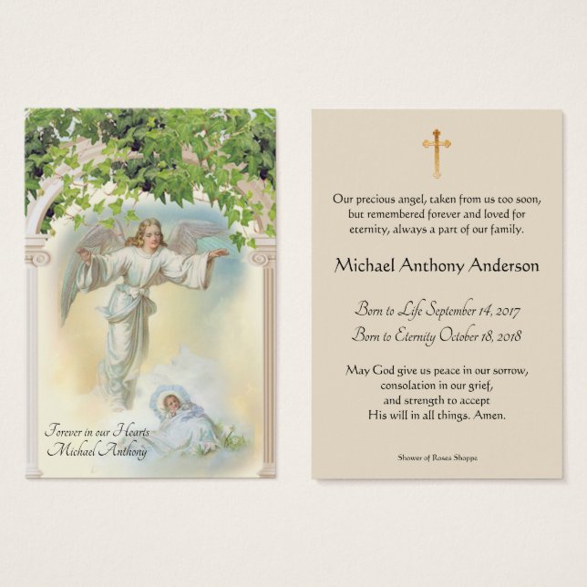 Baby Boy Catholic Funeral Memorial Holy Card - (Front & Back)