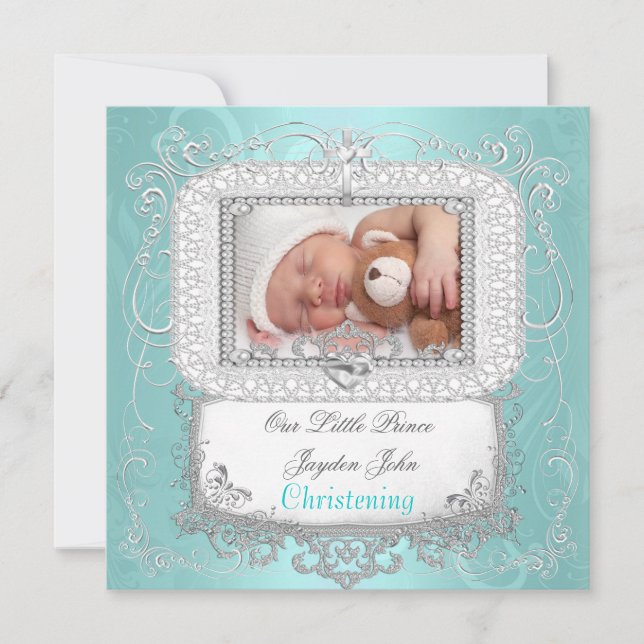 Baby Boy Christening Baptism Cross Prince Announcement (Front)