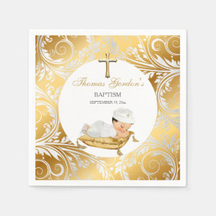 Baby Boy Christening Baptism Gold Silver Napkin