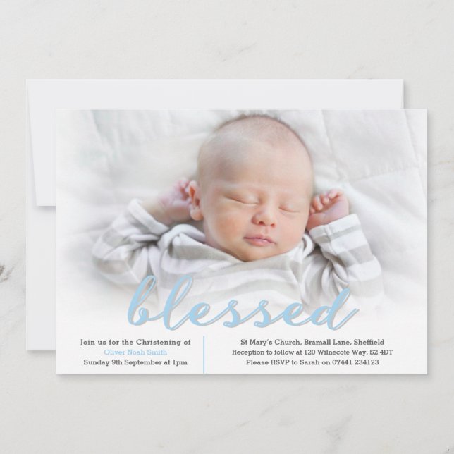 Baby Boy Christening/Baptism Invitation (Front)