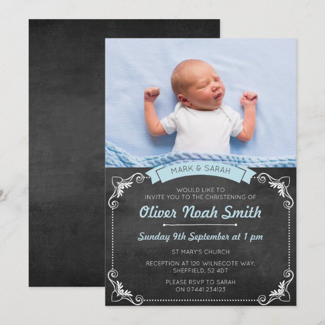 Baby Boy Christening/Baptism Invitation (Front/Back)