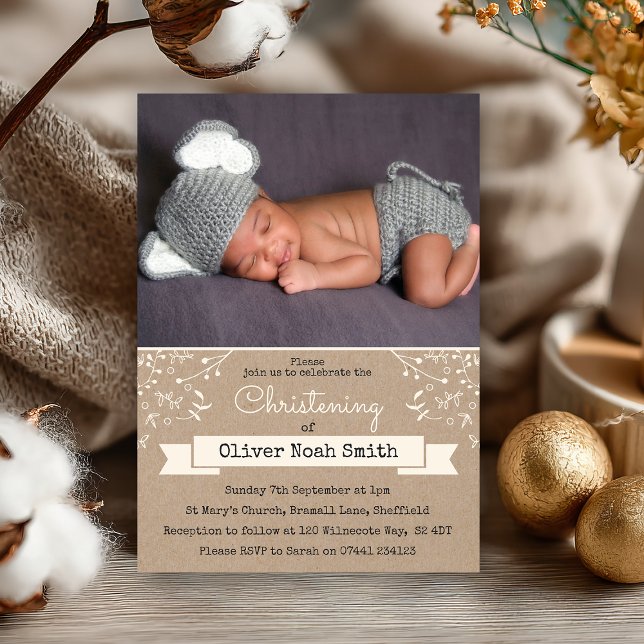 Baby Boy Christening/Baptism Invitation (Sweet beginnings 💙 Celebrate your little one’s christening with this charming rustic invite.)