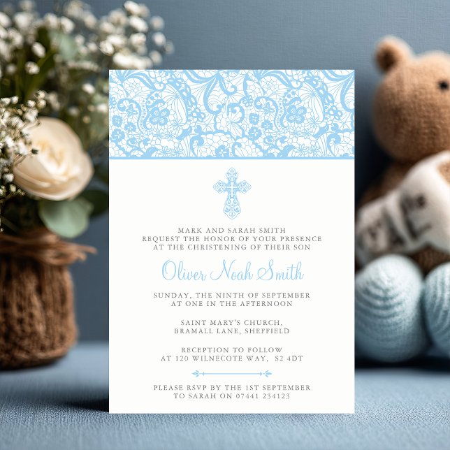Baby Boy Christening/Baptism Invitation (Celebrate your little blessing 💙 Customize this elegant christening invitation for your baby boy.)