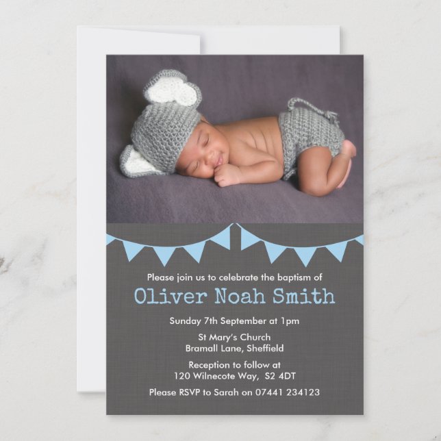 Baby Boy Christening/Baptism Invitation (Front)