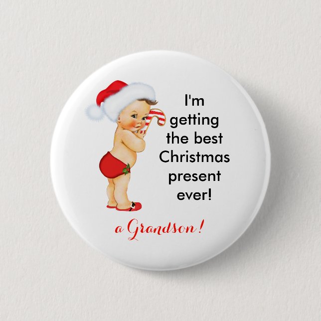 Baby Boy Christmas Announcement Customisable 6 Cm Round Badge (Front)