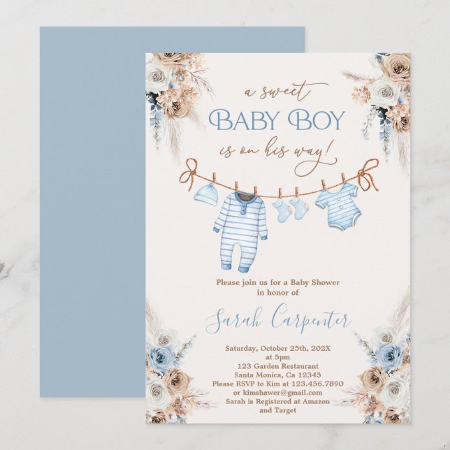 Baby Boy Clothes Baby Shower Invitation (Front/Back)