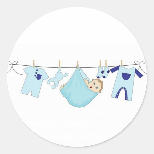 Baby Boy Clothes Line Classic Round Sticker (Front)