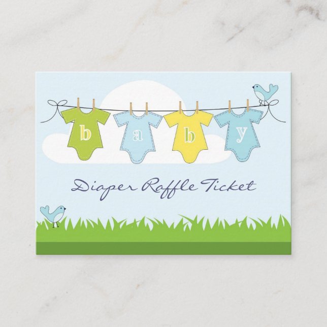 Baby Boy Clothes Line Diaper Raffle Business Card (Front)