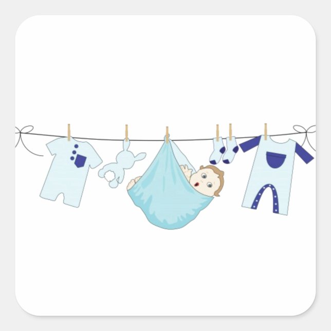 Baby Boy Clothes Line Square Sticker (Front)