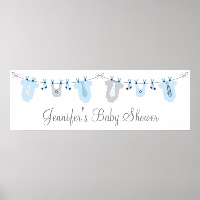 Baby Boy Clothesline Baby Shower Welcome Poster (Front)
