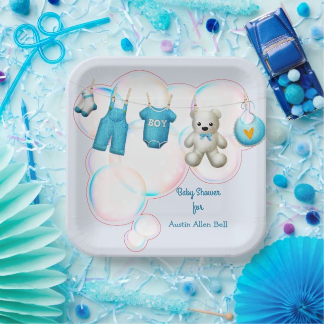 Baby Boy Clothesline In Blue Paper Plate (Party)