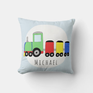 Baby Boy Colourful Locomotive Train Name Nursery Cushion