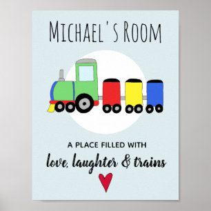 Baby Boy Colourful Locomotive Train Name Nursery Poster