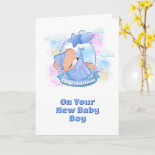 Baby Boy Congratulations Blue Teddy Bear Balloons Card