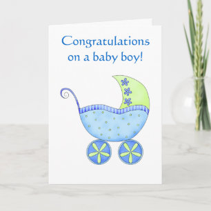 Baby Boy Congratulations Buggy Carriage Blue Card