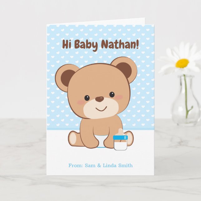 Baby Boy Congratulations Card with Baby Bear (Small Plant)