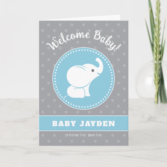 Baby Boy Congratulations Card with Elephant (Front)