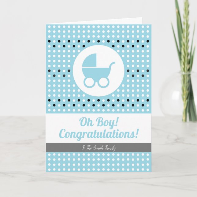 Baby Boy Congratulations Card with Stroller (Front)