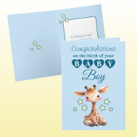 Baby boy congratulations giraffe blue