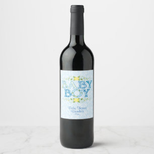Baby Boy, Country Floral Baby Shower Wine Label