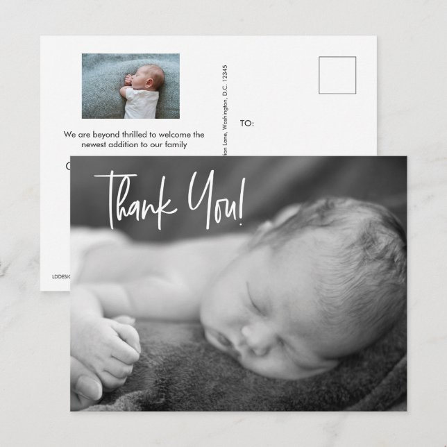 Baby Boy Custom Photos Handlettering thank you Postcard (Front/Back)