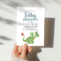 Baby Boy Cute and Modern Green Dragon Baby Shower