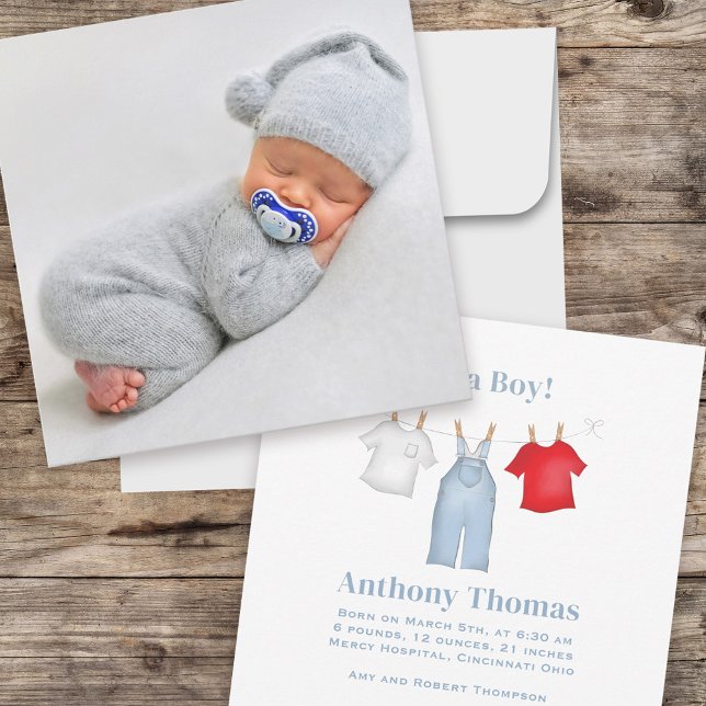 Baby Boy Cute Photo Watercolor Custom Announcement (Creator Uploaded)
