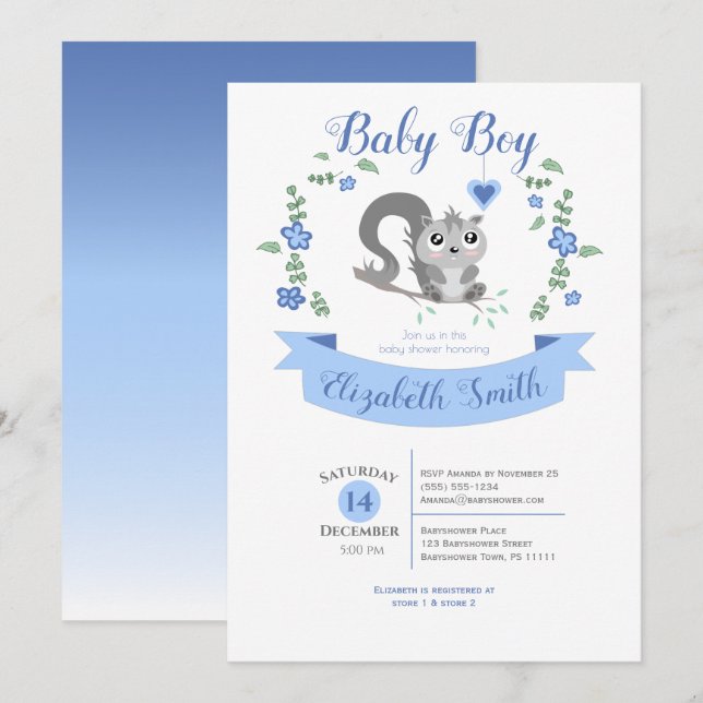 Baby Boy Cute squirrel babyshower Invitation (Front/Back)