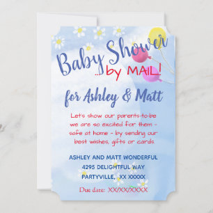 Baby Boy Daisies Balloons Baby Shower Invitation