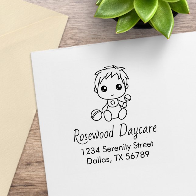 Baby Boy Daycare Childcare Address Rubber Stamp (Creator Uploaded)