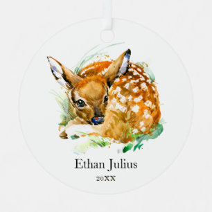 Baby Boy Deer Fawn Personalized Newborn Son Metal Tree Decoration
