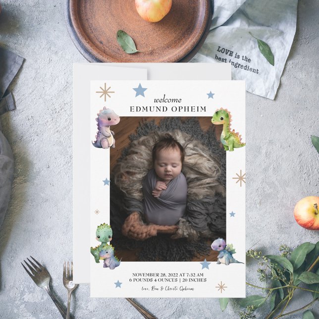 Baby Boy Dinosaur Birth Photo  Announcement (Creator Uploaded)