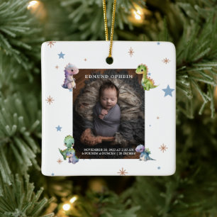 Baby Boy Dinosaur Birth Photo Ceramic Ornament