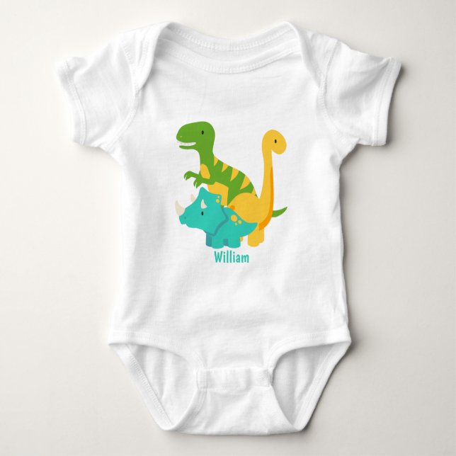 Baby Boy Dinosaur Blue Bodysuit (Front)