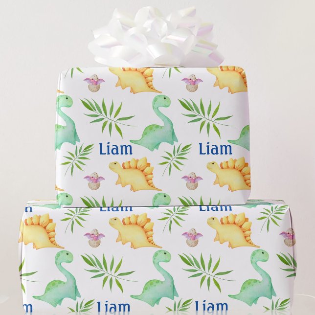 Baby Boy Dinosaur Name - Nursery Cute Shower Gift Wrapping Paper (Creator Uploaded)