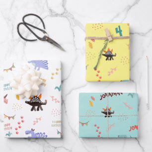 Baby Boy Dinosaur Personalised Name & Age birthday Wrapping Paper Sheet
