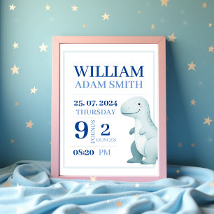 Baby Boy Dinosaur Personalized Birth Announcement Poster